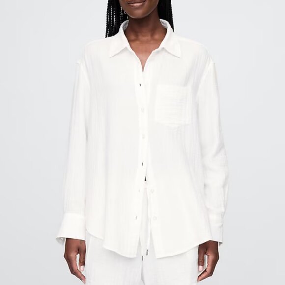 NWT Gap Cotton Gauze Button-Down Shirt Petite Large PL LP M - Picture 1 of 5